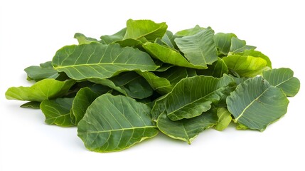 Fresh Green Leaves Pile Isolated White Background