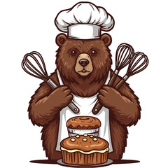 A Bear Baker Ready to Bake Delicious Cakes