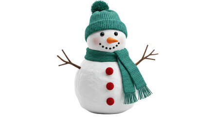 Isolated Snowman with Green Knit Hat and Scarf