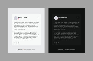 Social media post template. Instagram style feed mock-up. Publication mock-up. Social Media frame like, quote, comment, save, share icon. Vector illustration