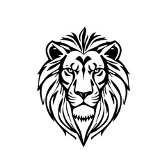 Fototapeta premium Majestic Lion Portrait: A detailed black and white illustration of a lion's head, exuding power and regal bearing. The lion's intense gaze captures a sense of dominance and nobility.