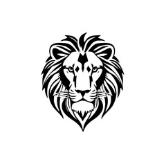 Fototapeta premium Lion's Majesty: A bold monochrome illustration captures the commanding presence of a lion's head, showcasing intricate detail in its mane and features.