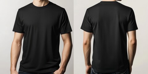 Blank black men's t-shirt front and back view