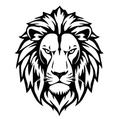 Obraz premium Majestic Lion's Portrait: A bold, monochrome illustration of a lion's head, exuding power and regal bearing with intricate detail