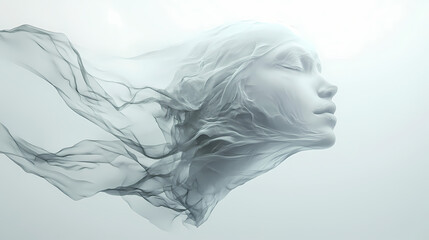 Fototapeta premium Ethereal ghost floating against a plain white background, creating a haunting and mysterious atmosphere. generative ai. Phantom Carapace. Illustration