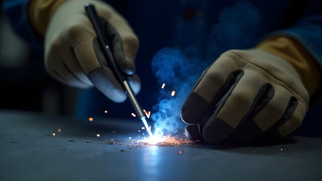 Welder's gloved hands create blinding arcs as molten metal flows along seams, sparks bouncing off heat-scarred leather.