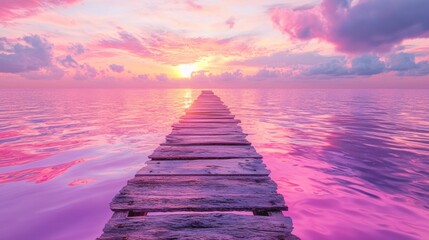 Naklejka premium plank road IN THE MIDDLE OF THE SEA at a neon sunset