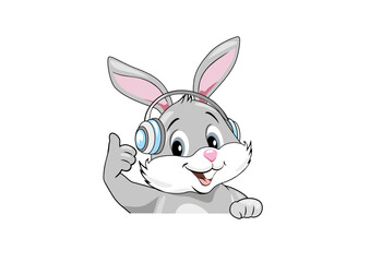 Smiling satisfied bunny in headphones