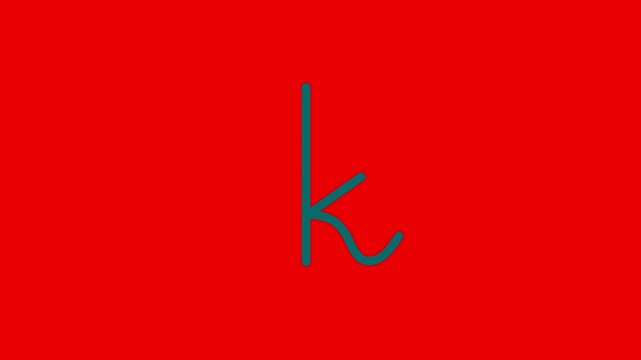 K letter small color writing cartoon animation redbox isolated. Compatibile part of alphabet. Handwriting educational style for children. Good for education movies, presentation, learning alphabet.