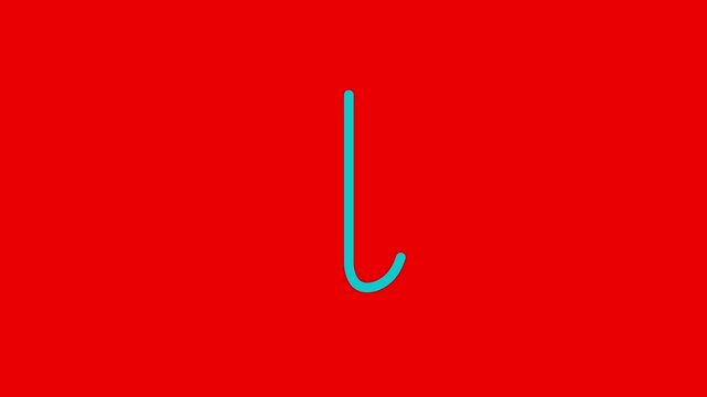 L letter small color writing cartoon animation redbox isolated. Compatibile part of alphabet. Handwriting educational style for children. Good for education movies, presentation, learning alphabet.