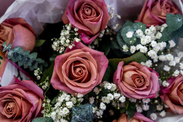 luxury bouquet of fresh roses, closeup
