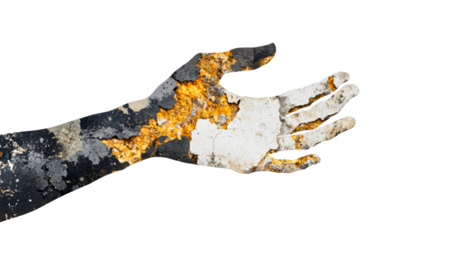 Grunge hand silhouette with cracked texture design, cut out transparent - Powered by Adobe