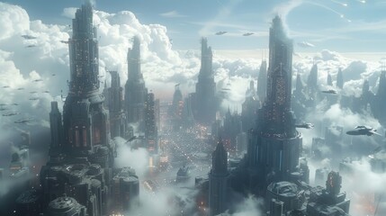 Futuristic Cityscape Above the Clouds