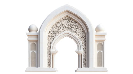 Ornate Islamic archway isolated on a transparent background, cut out transparent