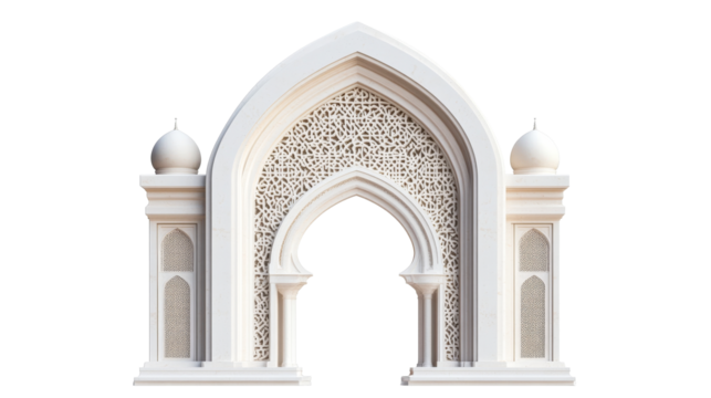 Ornate Islamic archway isolated on a transparent background, cut out transparent