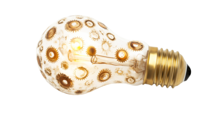 Steampunk style lightbulb filled with cogwheels, cut out transparent