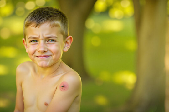 Young boy showing a playful expression in a sunny garden  