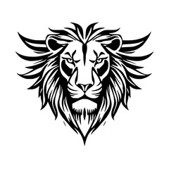 Fototapeta premium Majestic Lion Crest: A striking black and white illustration of a lion's head, radiating power and strength, perfect for representing boldness and royalty.