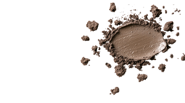 Brown paste and clumps texture on black background, cut out transparent