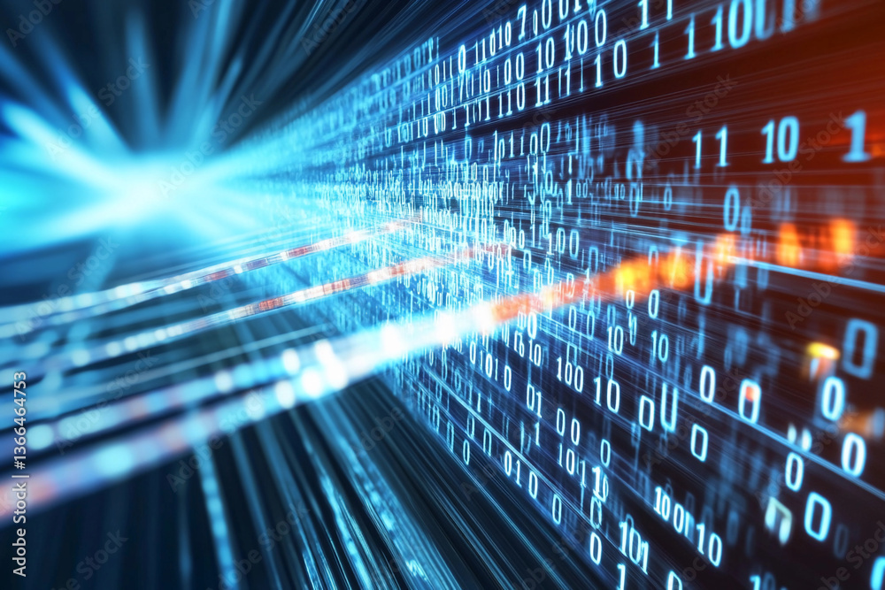 Poster Data stream flowing through fiber optic cable network Generative AI