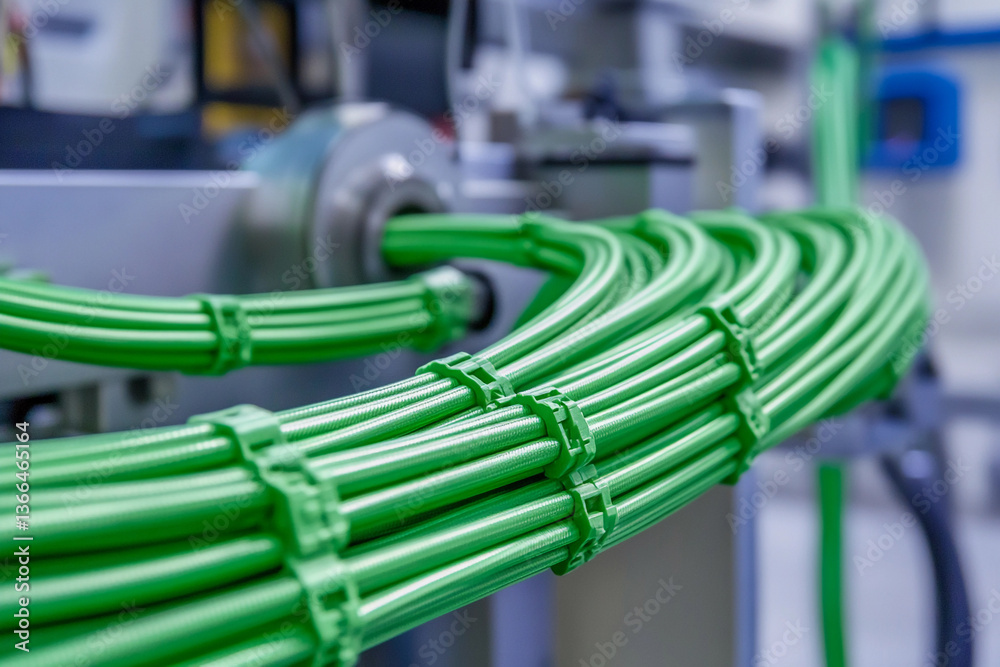 Aufkleber green cables arranged in an industrial setting generative ai