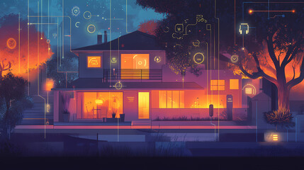 The internet of things (iot) exemplifies the way interconnected devices operate in a smart home, conveying how technology is effortlessly woven into our daily existence. Woven Evolution. Illustration