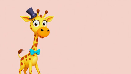 Cheerful cartoon giraffe in a top hat and bow tie ready to entertain