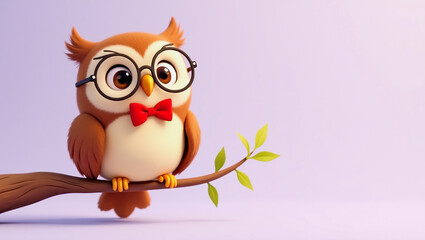 Obraz premium Owl wearing glasses perched on branch with playful expression