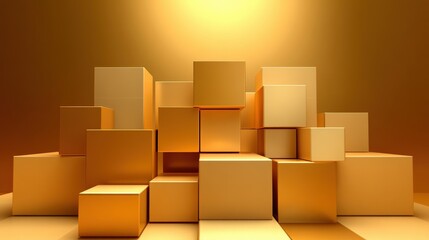 Fototapeta premium Abstract Geometric Gold Cubes Composition