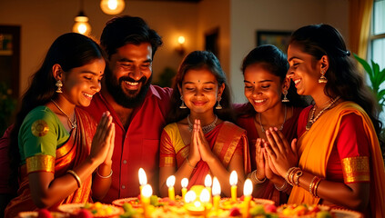 Vishu festival, on which a joyful family dressed in traditional costumes gathered around the Vishukkani exhibition, praying together