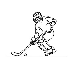 Obraz premium Hockey player line drawing in action on ice rink 