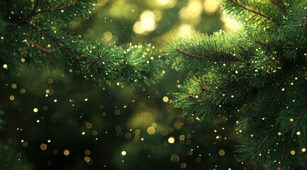 Christmas pine branches in sunlight