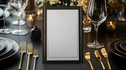 Blank menu card mockup for table setting or reservation at a luxurious wedding and special event invitation, catering services business card, buffet template or wedding planner label