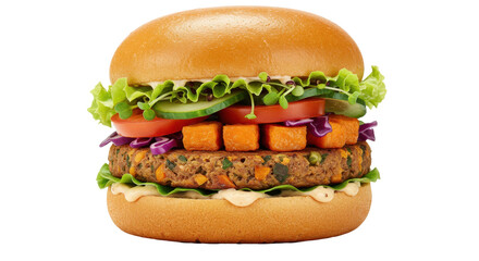 Isolated Vegan Burger with Sweet Potato Fries