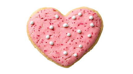 Heart shaped cookie, pink frosting, white sprinkles, confectionery, cut out transparent