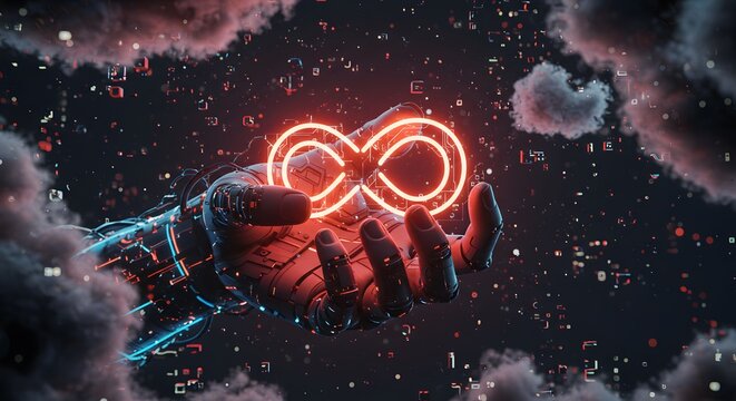Robotic hand holding infinity symbol. (1)