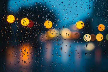 Rainy night city lights through window (3)