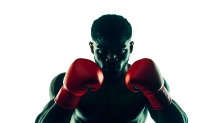 Intense Boxer Ready to Fight with Red Gloves, cut out transparent