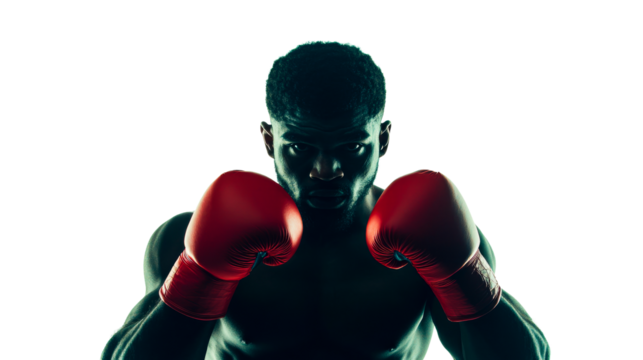 Intense Boxer Ready to Fight with Red Gloves, cut out transparent - Powered by Adobe