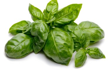 Fototapeta premium Fresh Green Basil Leaves Bunch Close Up Studio Shot