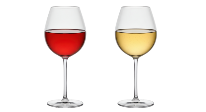 Isolated Wine Glasses with Red and White Wine