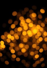 Obraz premium Abstract gold bokeh lights sparkle on black background, radiant, celebration, glitter