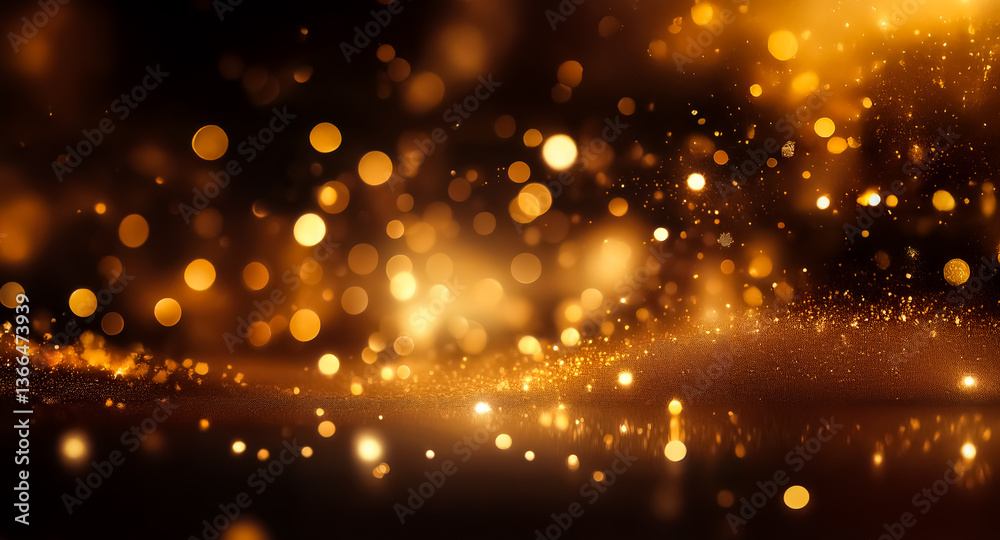 Sticker abstract golden bokeh lights float and shimmer against a dark backdrop, creating a dreamy and festiv