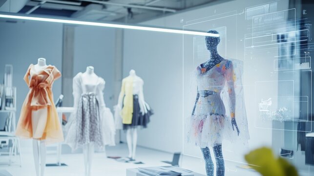 An AI powered system optimizing fashion design by analyzing current trends, consumer preferences, and material sourcing to create innovative collections