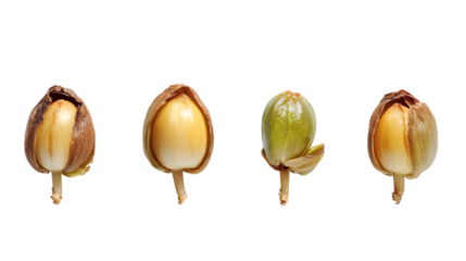 Seed Germination Stages Captured on Transparent Background Showing Plant Growth