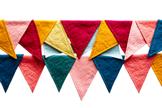 Vivid triangle pennant banner decoration on black background, cut out transparent