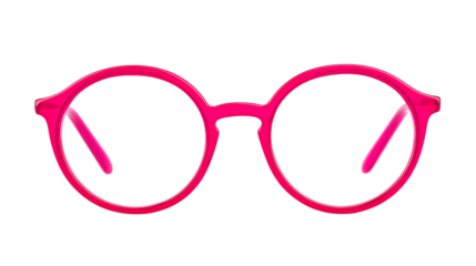 Stylish Round Eyeglasses with Hot Pink Frames, cut out transparent