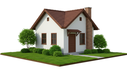 Isolated Cartoon House with Brick Chimney