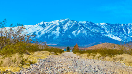 Aerial of Snow-Capped Mt Charleston Pathway in Nevada