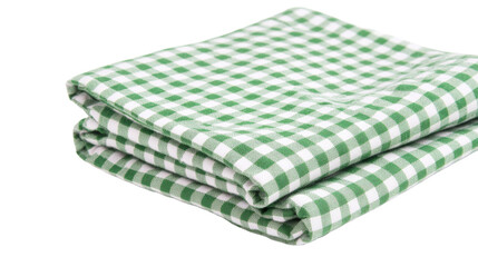 Folded green and white checkered napkin, kitchen cloth, cut out transparent